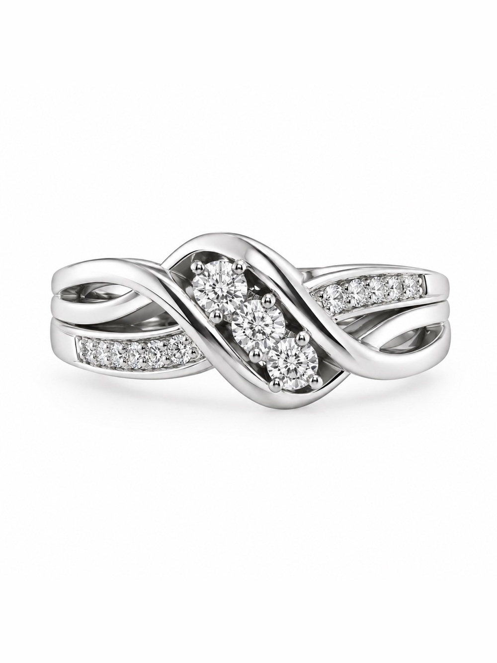 Diamond Ring 3 Stone Bypass Lab Grown Engagement Promise Size 7 NWT